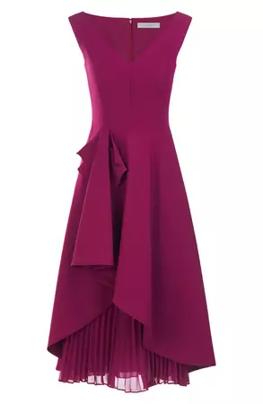 Kay Unger Begonia Crepe & Chiffon Midi A-Line Dress | Nordstrom
