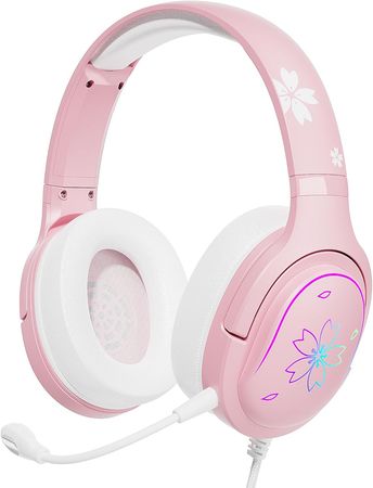 Mytrix Sakura Pink Cherry Blossoms Gaming Headset, 360° Rotation Mic, Soft Earmuff Headphone for PS4, PS5, Xbox, PC & MAC, Switch, RGB Gradient Light Effect: Amazon.co.uk: PC & Video Games