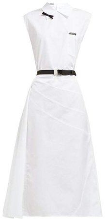 Belted Cotton Midi Dress - Womens - White