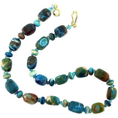 Blue Peruvian Opal Necklace With Gold Plated Clasp For Sale at 1stdibs
