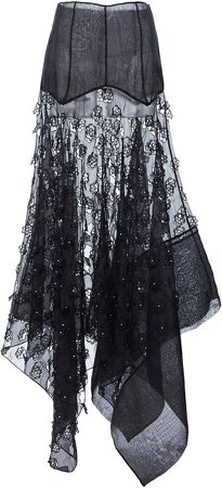 Loewe Floral-Embroidered Organza Skirt Size: 36