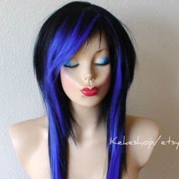 Scene hair. Emo Black / Blue wig. Black from kekeshop on Etsy