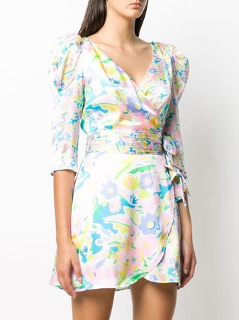 Olivia Rubin Neon floral-print Wrap Dress - Farfetch