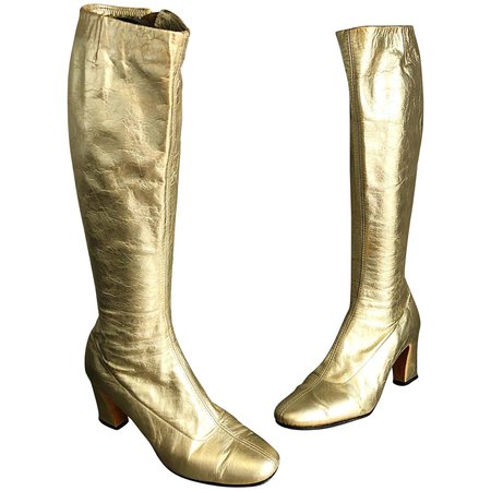 1960s Gold Leather Size 6 N Knee High Vintage 60s Mod Retro Go-Go Boots Shoes For Sale at 1stDibs | go-go boots 60s, 60s go-go boots, vintage 60s boots