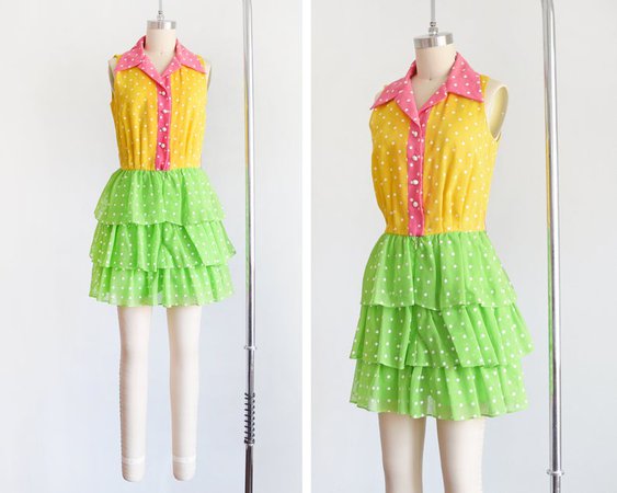 Vintage 60s romper dress 1960s dress pink yellow & green | Etsy
