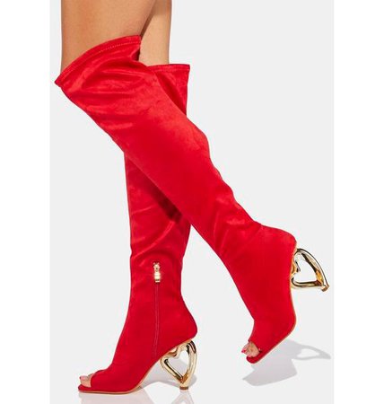 Heart Heel Over The Knee Boots - Red | Dolls Kill