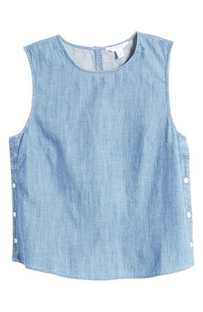 1901 Side Button Sleeveless Chambray Top