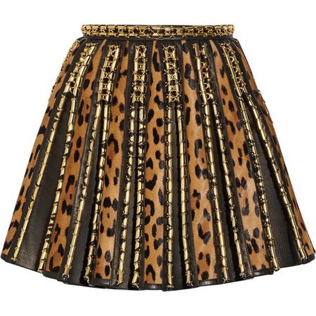 Balmain embellished leopard-print calf hair and leather mini skirt