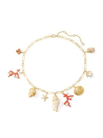 Shop kate spade new york Reef Treasure Goldtone, Cubic Zirconia, Faux Pearl & Conch Charm Necklace | Saks Fifth Avenue