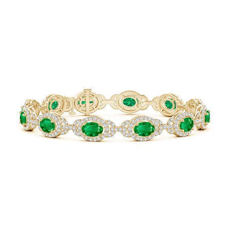 Oval Emerald and Diamond Link Bracelet