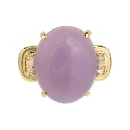 GIA Certified Natural Purple Jadeite Jade, Diamond, and Gold Cocktail Ring