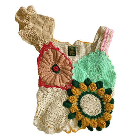 unique crochet knit flower tank top