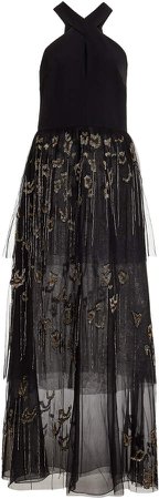 Burnett New York Tiered Embellished Tulle Gown