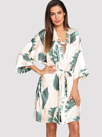 Tropical Print Self Tie Robe | ROMWE