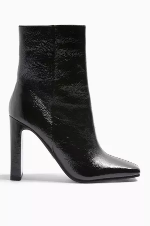 HALIA Leather Black Square Toe Boots | Topshop