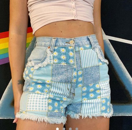 daisy patchwork denim shorts