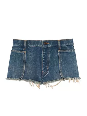Shop Saint Laurent Raw-edge Shorts in Indigo Sky Blue Denim | Saks Fifth Avenue
