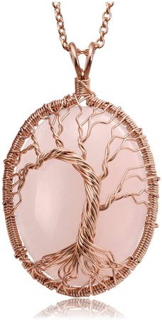 Amazon.com: Top Plaza Healing Crystal Rose Quartz Oval Gemstone Pendant Necklace Tree of Life Copper Wire Wrapped Stone Necklaces Reiki Quartz Jewelry for Womens: Arts, Crafts & Sewing