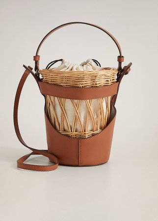 Wood bucket bag - Women | Mango USA brown