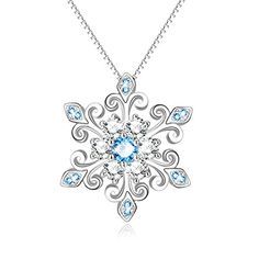 Silver snowflake pendant blue crystals