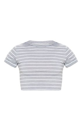 BASIC GREY STRIPE FITTED CROP T SHIRT