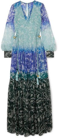 Floral-print Silk-crepon Gown - Blue