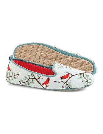 Embroidered Slippers - Cardinal Slippers - Cotton Slippers by Acorn