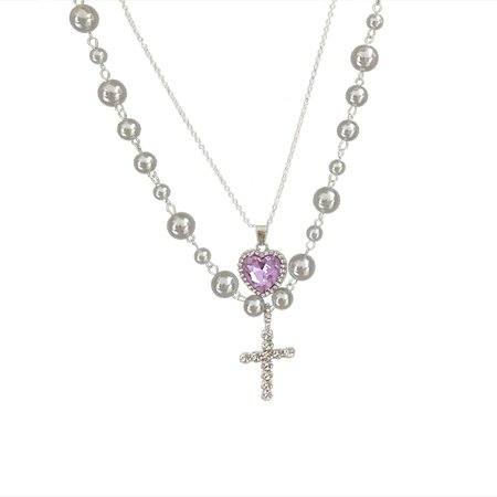 European French Double Layered Cross Love Heart Pearl Violet Purple Gemstone Pendant Necklace · sugarplum · Online Store Powered by Storenvy