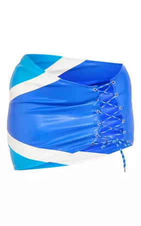 Shape Bright Blue Pu Panel Lace Up Mini Skirt | PrettyLittleThing USA