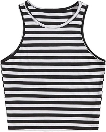 Milumia Women's Casual Striped Crewneck Sleeveless Workout Gym Jogging Tank Top Black and White X-Small at Amazon Women’s Clothing store
