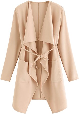 Amazon.com: Romwe Women's Waterfall Collar Long Sleeve Wrap Trench Coat Duster Cardigan Jacket Peach M: Clothing