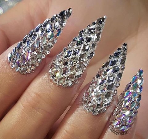 Silver Crystal Stone Nails
