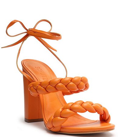 Schutz Zarda Block-Heel Ankle Wrap Leather Sandals | Dillard's