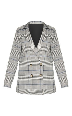 Grey Checked Button Blazer | Coats & Jackets | PrettyLittleThing USA