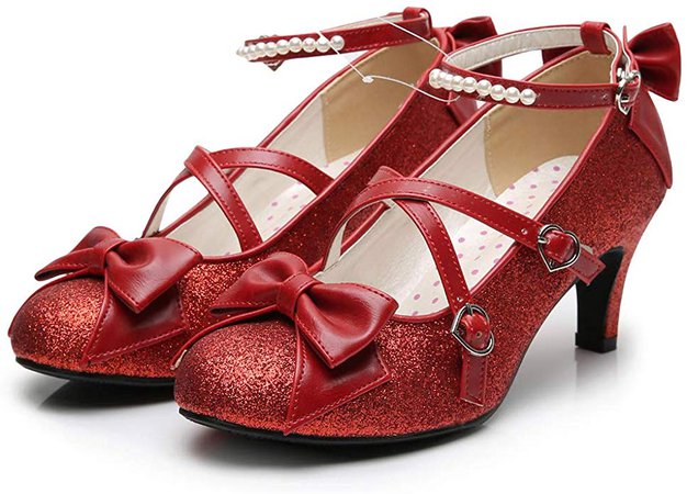 Amazon.com | Women's Shiny Silver/Gold Sequin Pumps Criss-Cross Pearl Ankle Strap Princess Lolita Shoes | Pumps