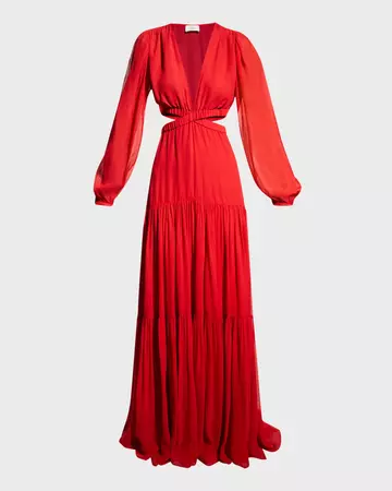 A.L.C. Red Isabelle Tiered Cut-Out Maxi Dress