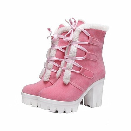 Autumn Winter Warm Boots Fashion Lace Up Platform Ankle Suede Boots Damenschuhe Chaussures Pour Femmes Kvinnoskor Pink