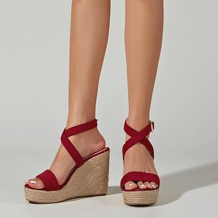 Amazon.com | AOSPHIRAYLIAN Wedge Sandals for Women Cross Ankle Strap Slingback Open Toe High Heel Summer Casual Espadrille Platform Sandals | Shoes