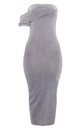 Black Glitter One Shoulder Midi Dress | PrettyLittleThing
