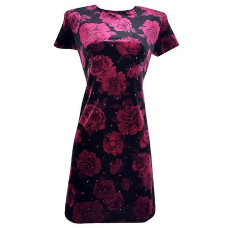 Black Velvet 90s 00s Y2k Grunge Roses Sparkly Sparkles Floral Short Casual Dress Size Petite 4 (S) - Tradesy