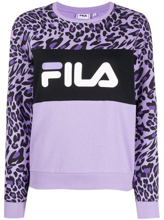 Shop purple & black Fila leopard-print sweatshirtwith Express Delivery - Farfetch