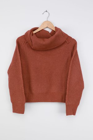 Cute Rust Red Sweater - Knit Sweater - Off-the-Shoulder Sweater - Lulus
