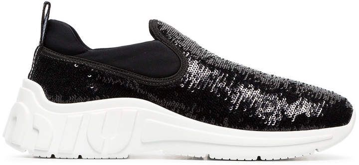 slip-on leather sequin sneakers