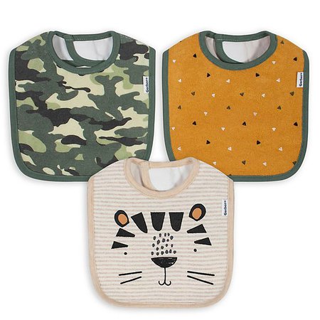 Gerber® 3-Pack Animals Bibs in Oatmeal/Camouflage | buybuy BABY