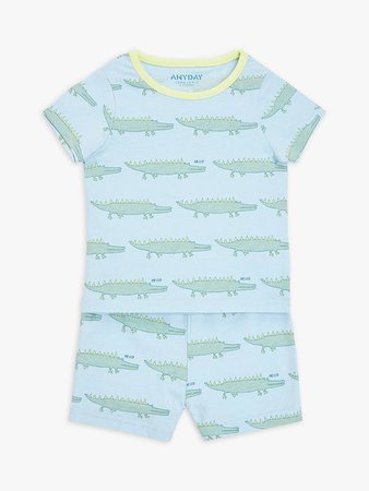 ANYDAY John Lewis & Partners Baby Croc Print Shortie Pyjamas, Blue/Multi at John Lewis & Partners