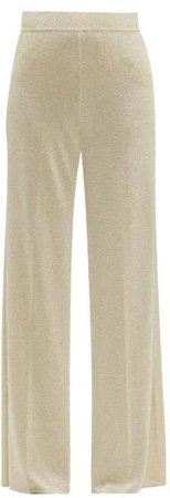 High Rise Lame Wide Leg Trousers - Womens - Gold