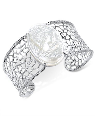 Macy's Sterling Silver Mother-of-Pearl Cameo Openwork Cuff Bracelet