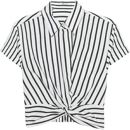 T By Alexander Wang Cropped Twist-Front Striped Cotton-Blend Poplin Shirt