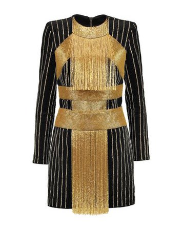 Balmain Embellished Velvet Dress In Gold Metallic
