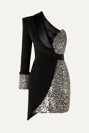 Redemption | One-sleeve layered embellished satin-crepe mini dress | NET-A-PORTER.COM